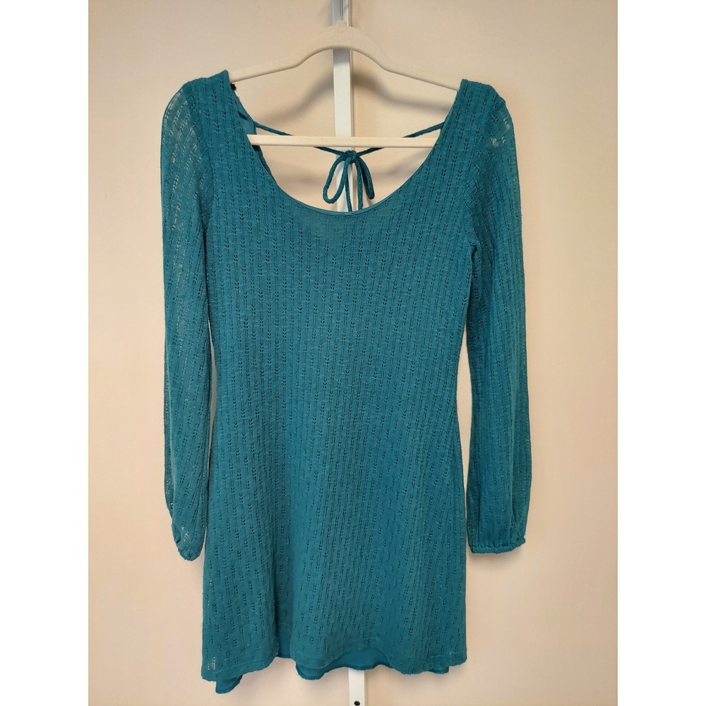 Vtg Jodi Kristopher‎ Pointelle Knit Tie Back Mini Dress M y2k Fairy Festival